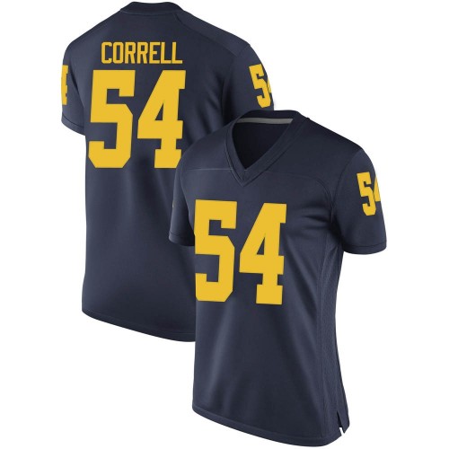 Kraig Correll Michigan Wolverines Women's NCAA #54 Navy Game Brand Jordan College Stitched Football Jersey MZT2054GN